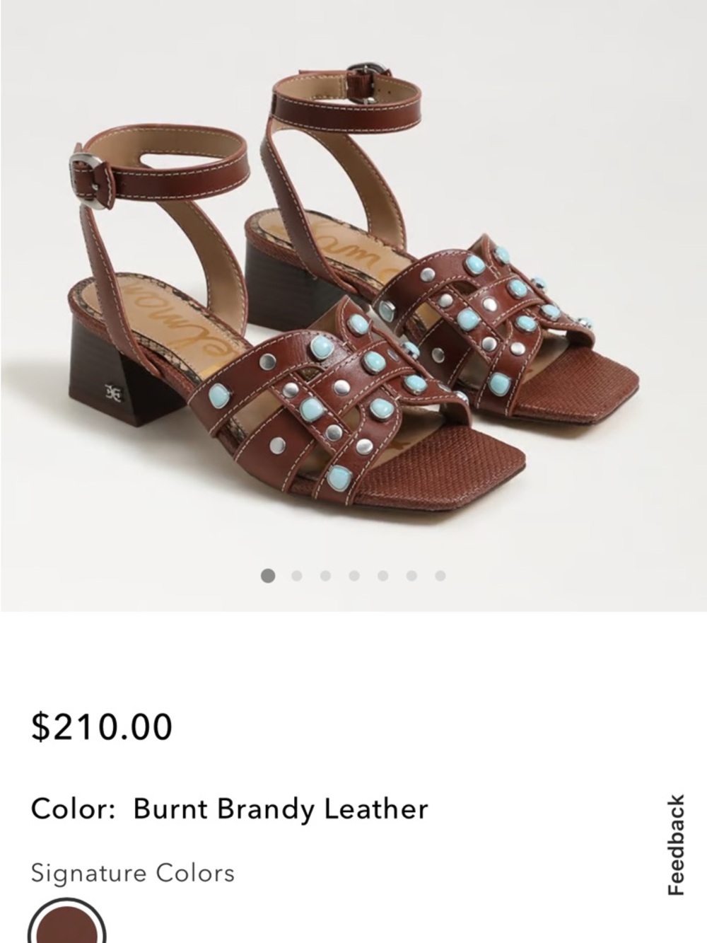 Sam Edelman Brown Leather Studded Ankle-Strap Block Heels